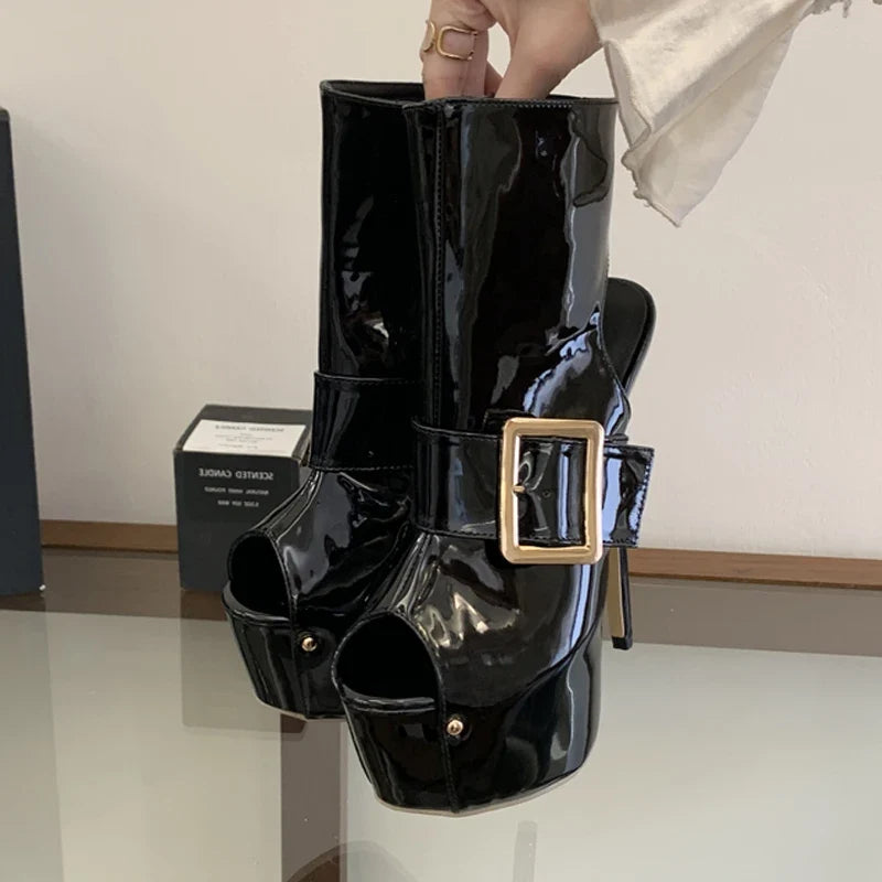 Eilyken Sexy Ultra Stiletto High Heels Patent Leather Women Sandals Boots