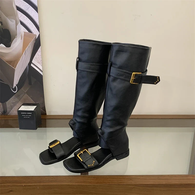 Eilyken Spring Summer Buckle Strap Knee- Women Boots