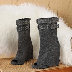 Eilyken Spring Summer Splicing Peep Toe Buckle Strap Women Ankle Boots