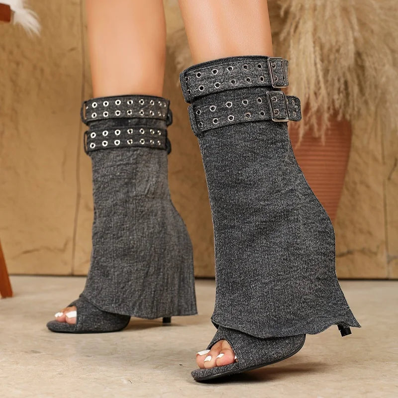 Eilyken Spring Summer Splicing Peep Toe Buckle Strap Women Ankle Boots