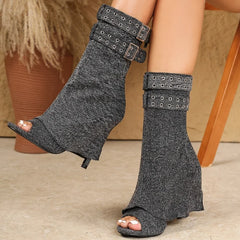 Eilyken Spring Summer Splicing Peep Toe Buckle Strap Women Ankle Boots