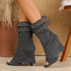 Eilyken Spring Summer Splicing Peep Toe Buckle Strap Women Ankle Boots