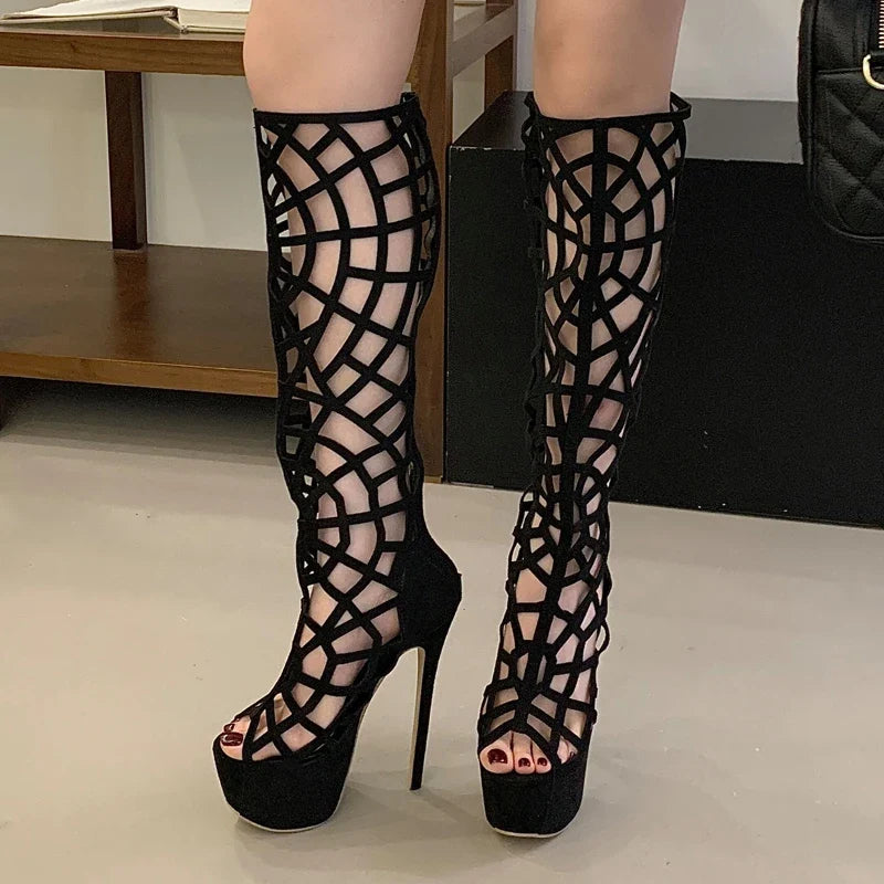 Eilyken Street Style Stiletto High Heels Peep Toe Women Sandals Boots