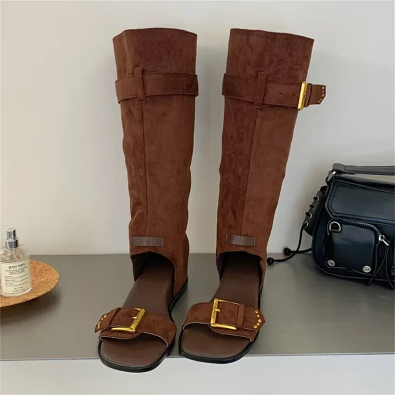Eilyken Summer Spring Square Toe Buckle Strap Knee-high Boots