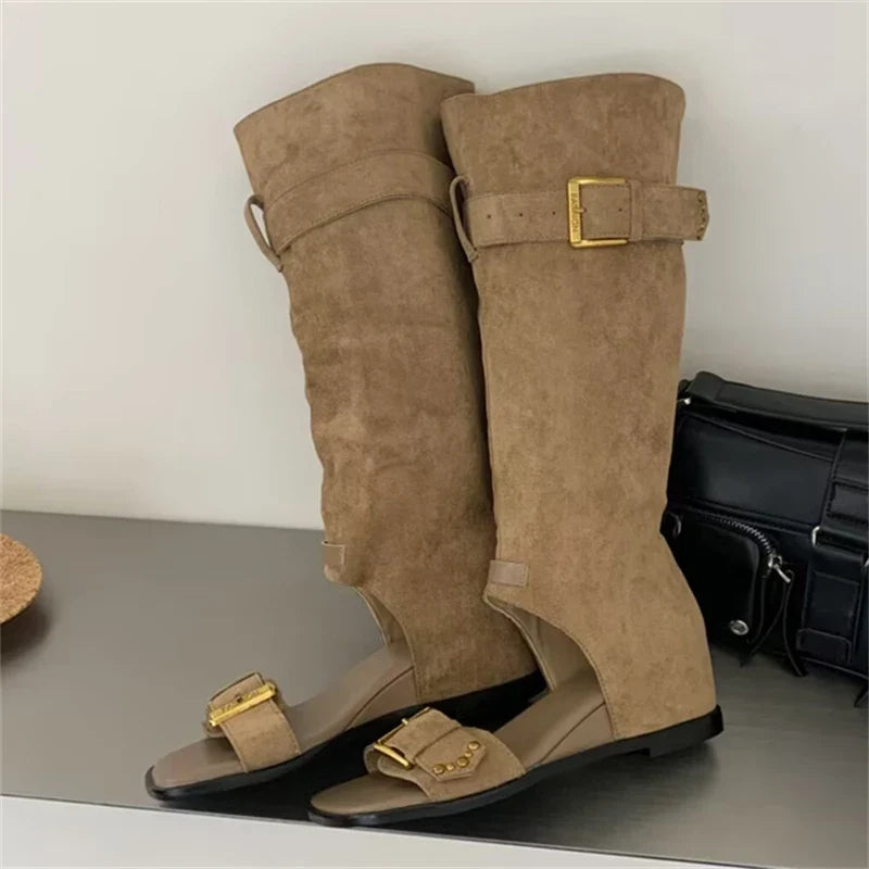 Eilyken Summer Spring Square Toe Buckle Strap Knee-high Boots