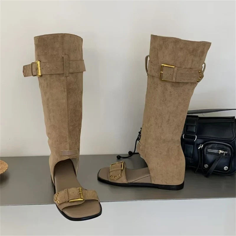 Eilyken Summer Spring Square Toe Buckle Strap Knee-high Boots