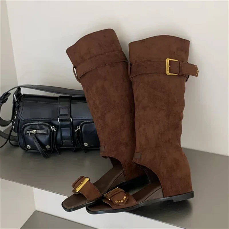 Eilyken Summer Spring Square Toe Buckle Strap Knee-high Boots
