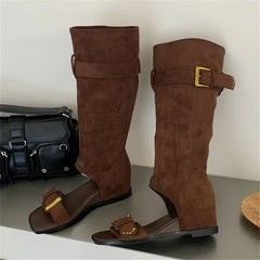 Eilyken Summer Spring Square Toe Buckle Strap Knee-high Boots