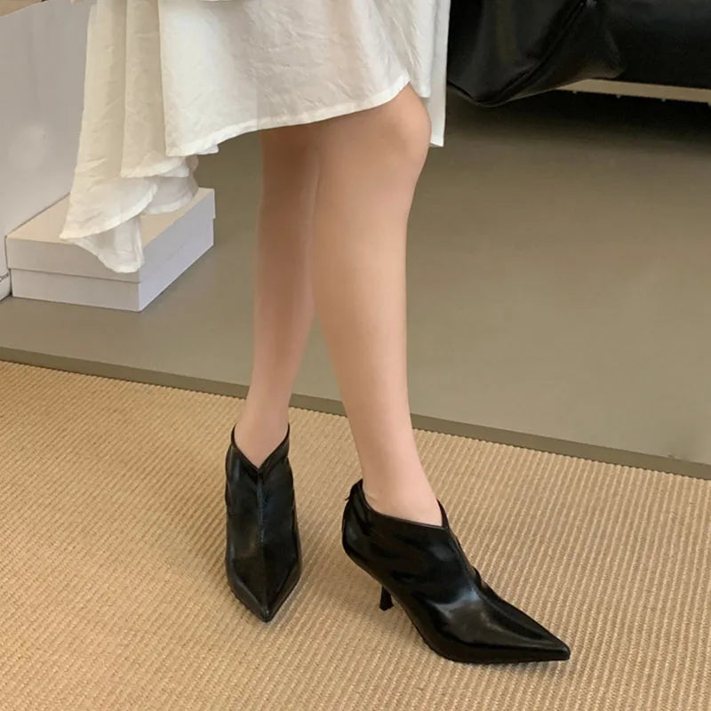 Elegant Black Soft Leather Ankle Boots