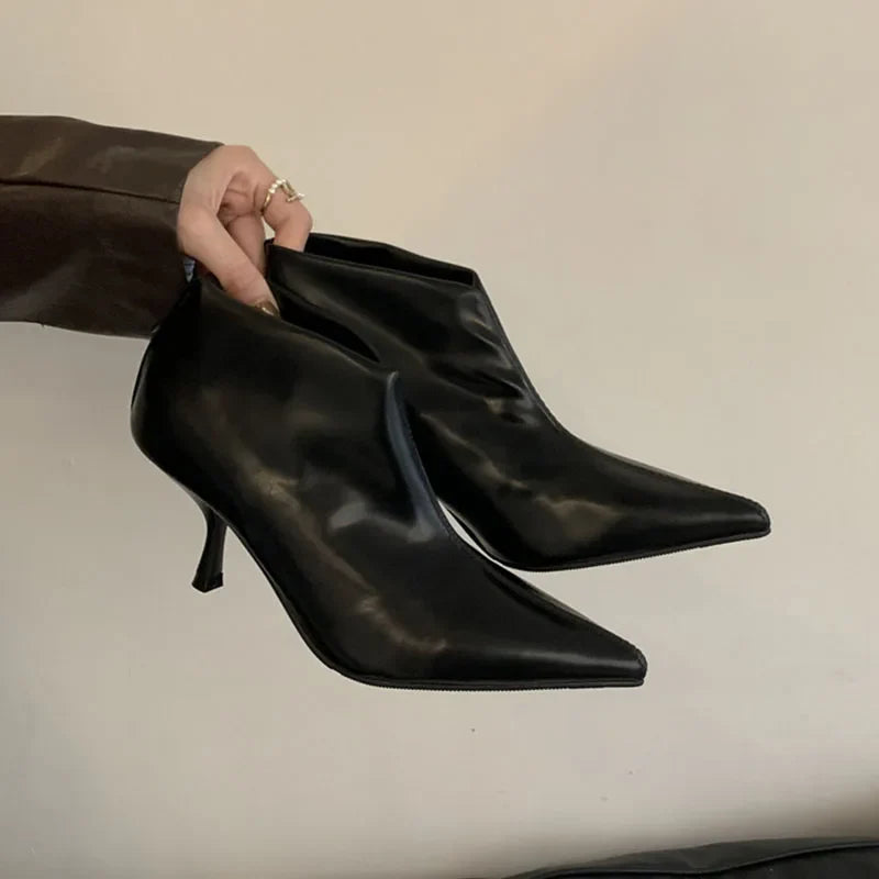 Elegant Black Soft Leather Ankle Boots