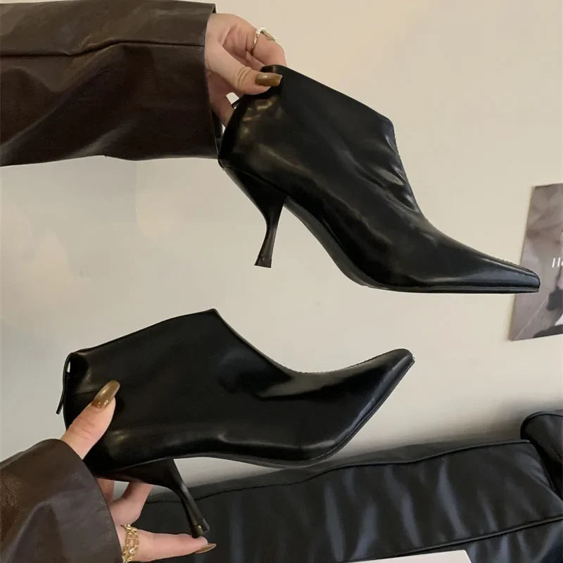 Elegant Black Soft Leather Ankle Boots