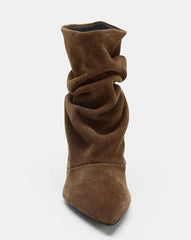 Elegant Pleated Design Cow Suede Ankle Boots