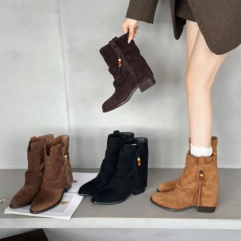 Elegant Pointed-Toe Faux Suede Ankle Boots