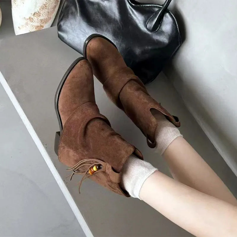 Elegant Pointed-Toe Faux Suede Ankle Boots