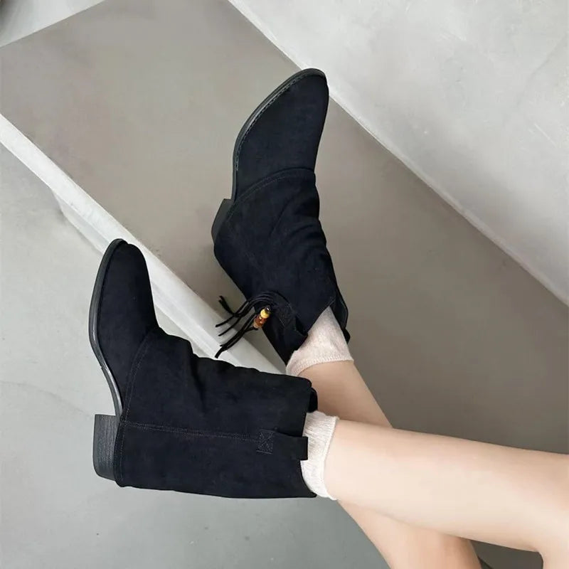 Elegant Pointed-Toe Faux Suede Ankle Boots