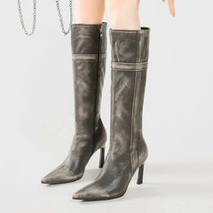 Elegant Pointed Toe Side Zipper Design Knee Boots