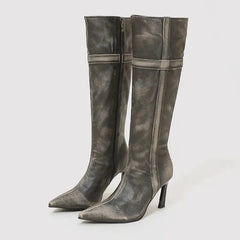 Elegant Pointed Toe Side Zipper Design Knee Boots