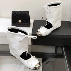 Elegant Round Toe Bow Knot Flat Sandal Boot Women High Quality Soft Leather Hollow Ankle Boot Designer Brand Modern Boot