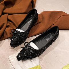 Elegant Sparkling Glitter Exquisite Women's Flats and Loafers Bow Comfort Woman's Shoes