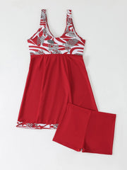 Elegant Swim Dress Two Piece Set Tankini Top with Attached & Boyleg Bottoms Tankini Set
