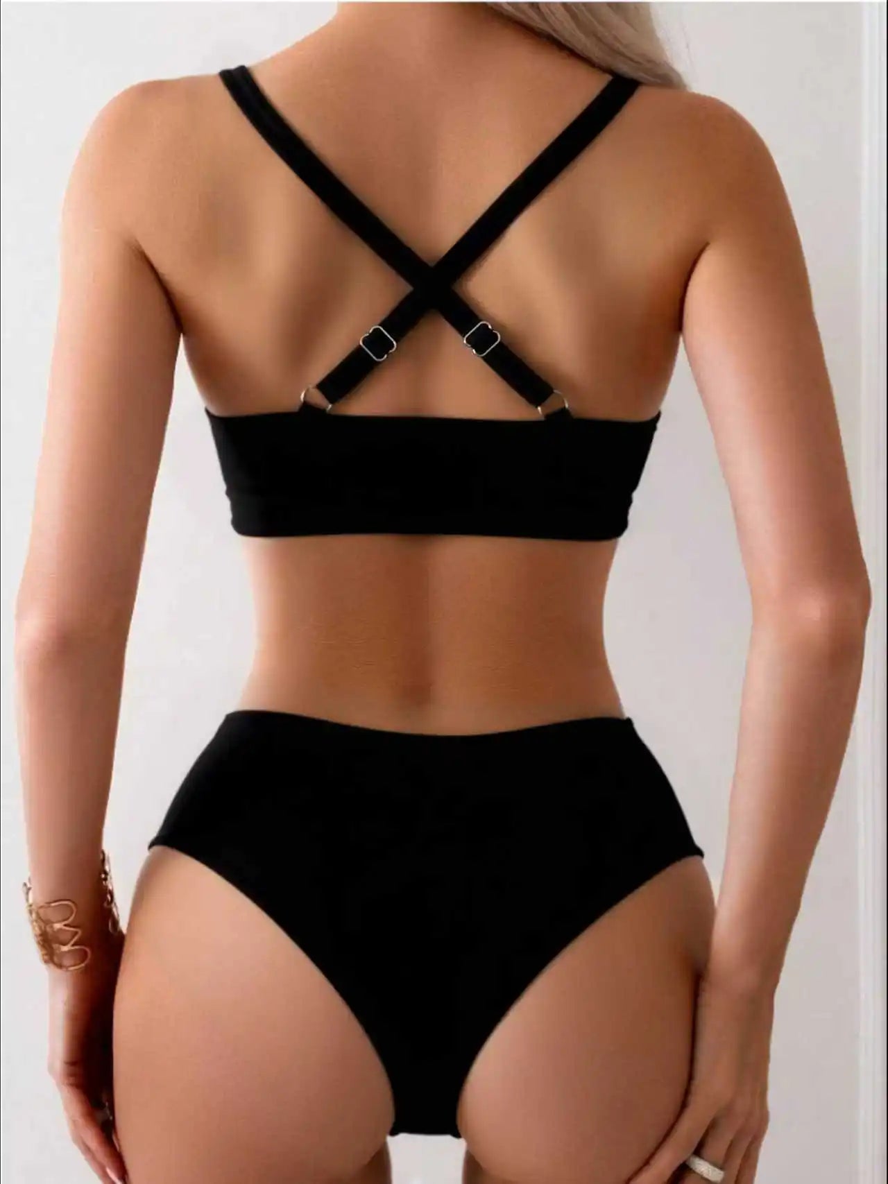 Elegant Two-Piece Swimsuit Set Bikini Simple &wear Black Panties Set Bathing Suit