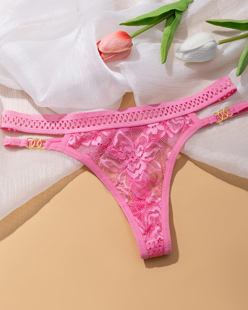 Multiple-Pack Lace Mesh Metal Buckle Decoration Thongs