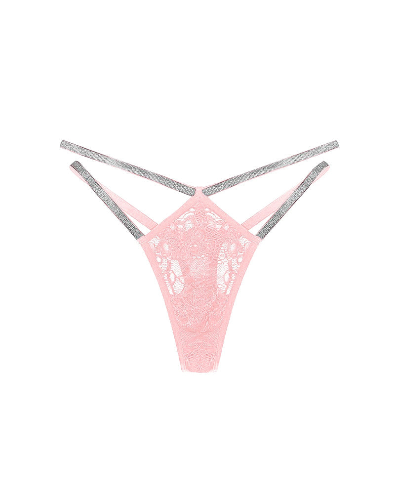 Lace Openwork Shiny Belt Low-rise Thong