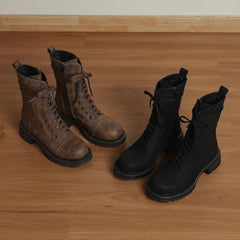Fall Retro Side Zipper Lace Up Ankle Boots
