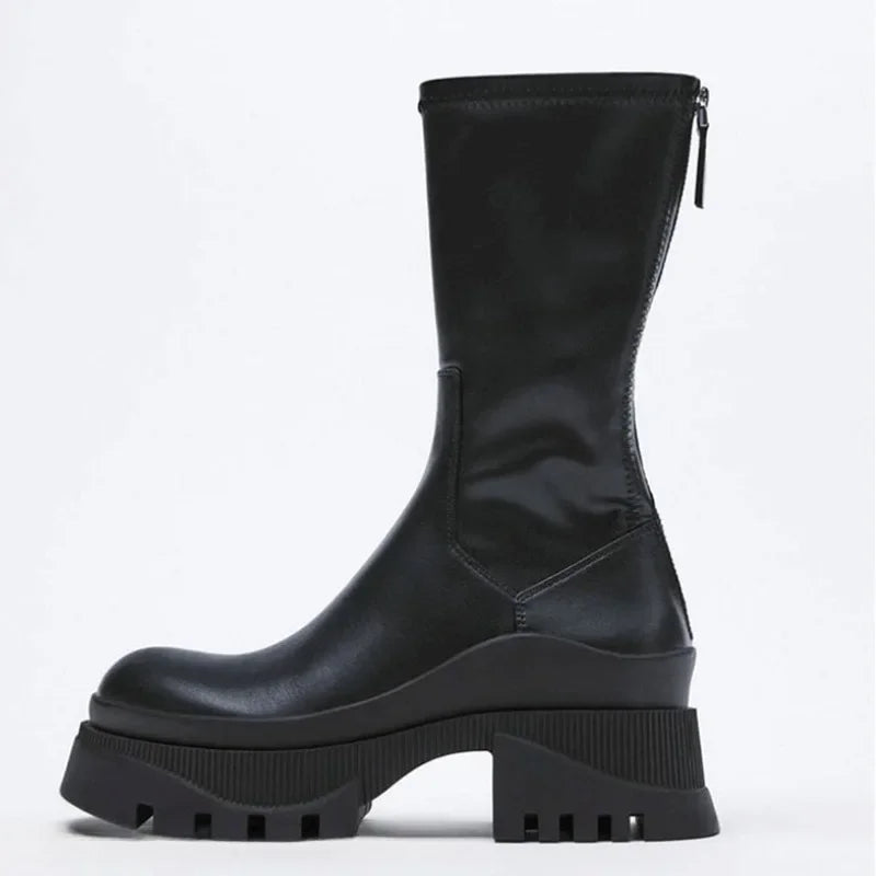 Back Zip Height Increasing Design Mid-calf Boots