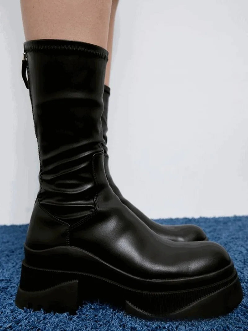 Back Zip Height Increasing Design Mid-calf Boots