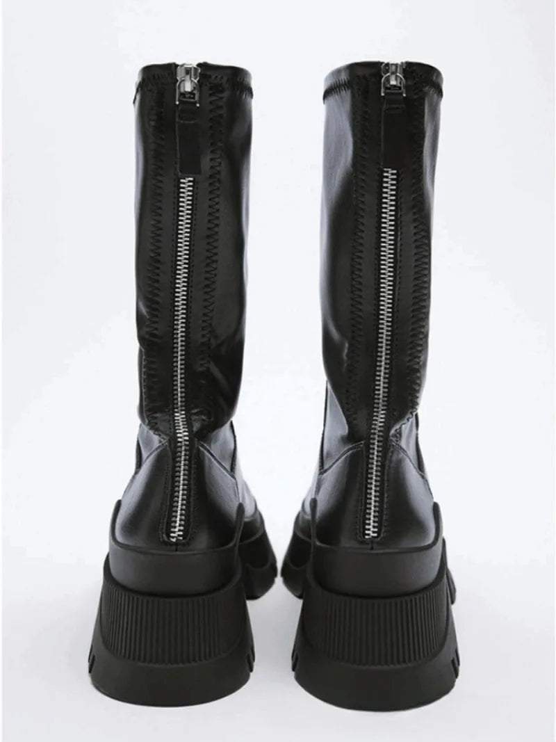 Back Zip Height Increasing Design Mid-calf Boots