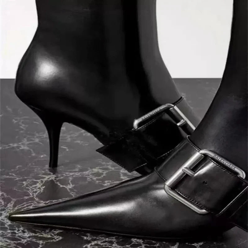 Belt Buckle Decoration Ankle Boots