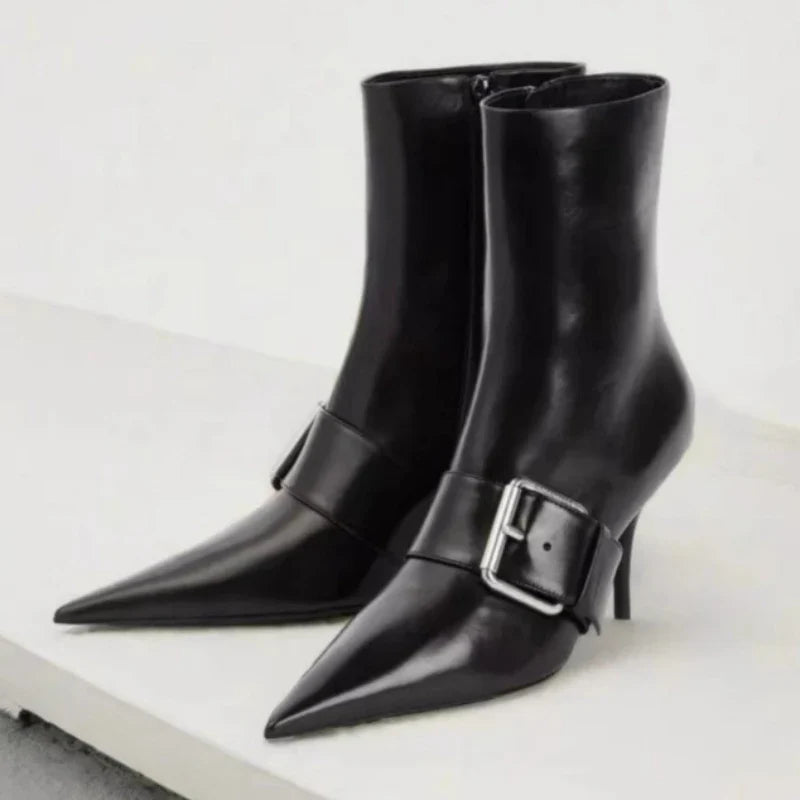 Belt Buckle Decoration Ankle Boots