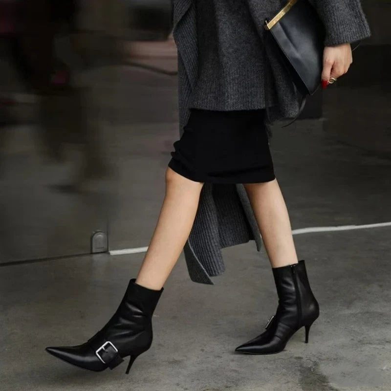 Belt Buckle Decoration Ankle Boots