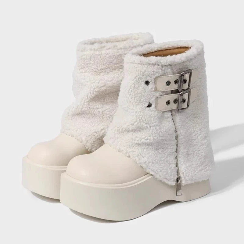 Buckle Side Zip Design Ankle Boots
