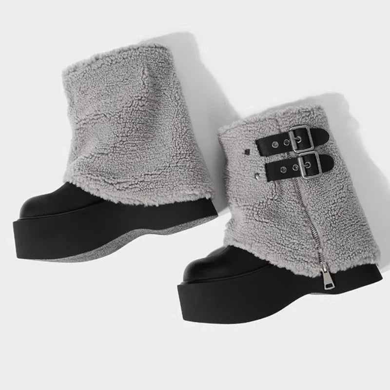 Buckle Side Zip Design Ankle Boots