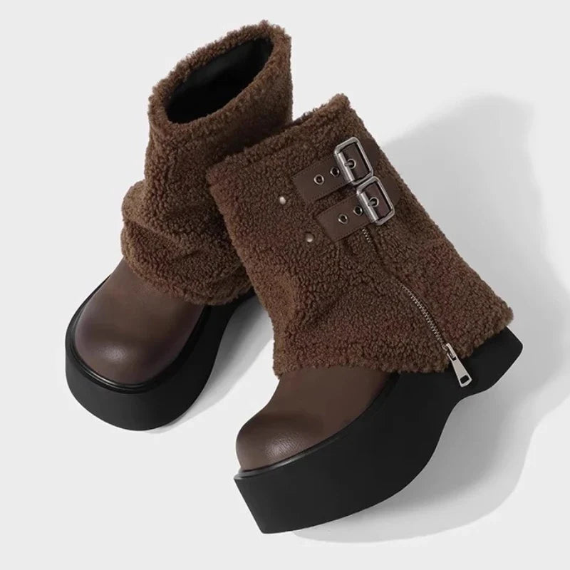 Buckle Side Zip Design Ankle Boots