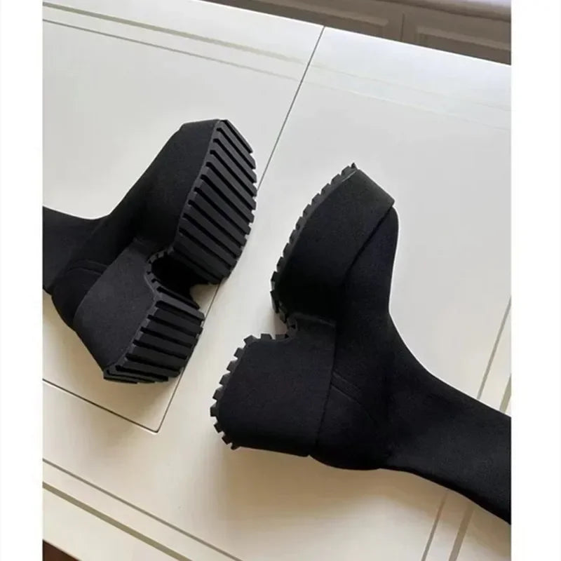 Chunky Knit Stretch Boots