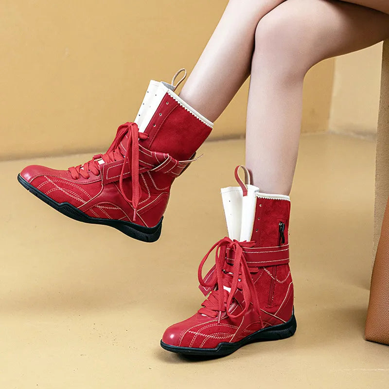 Faux Suede Leather Patchwork Ankle Boots