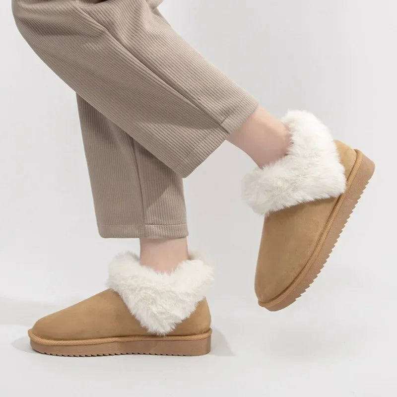 Heart Fluffy Fleece Trim Design Brand Ankle Boots