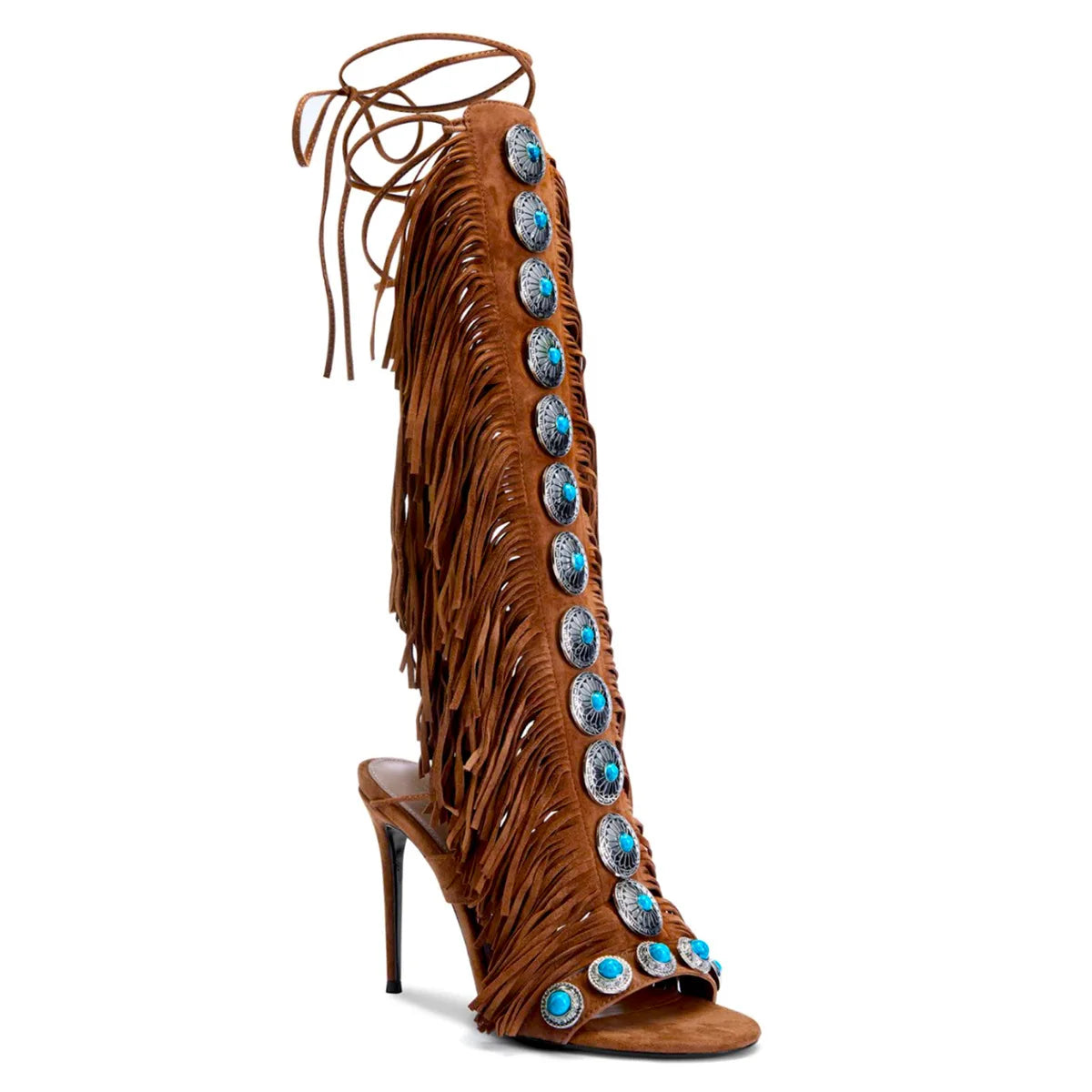 High Heels Women's Sandals Tassel Gemstone Bohemian Fine Cool Boots