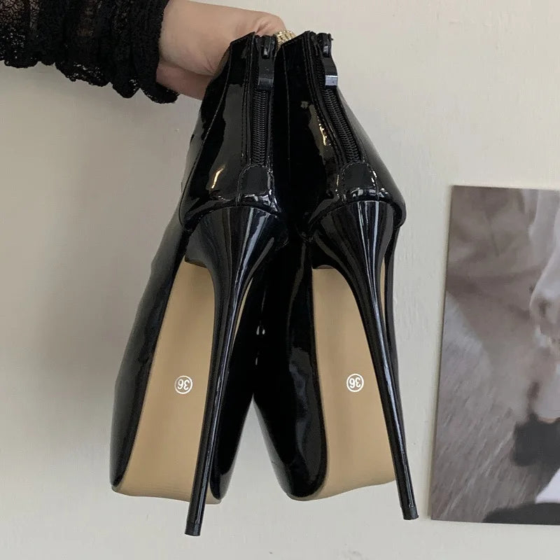 Hollow Back Zipper High Heeled Ankle Boots