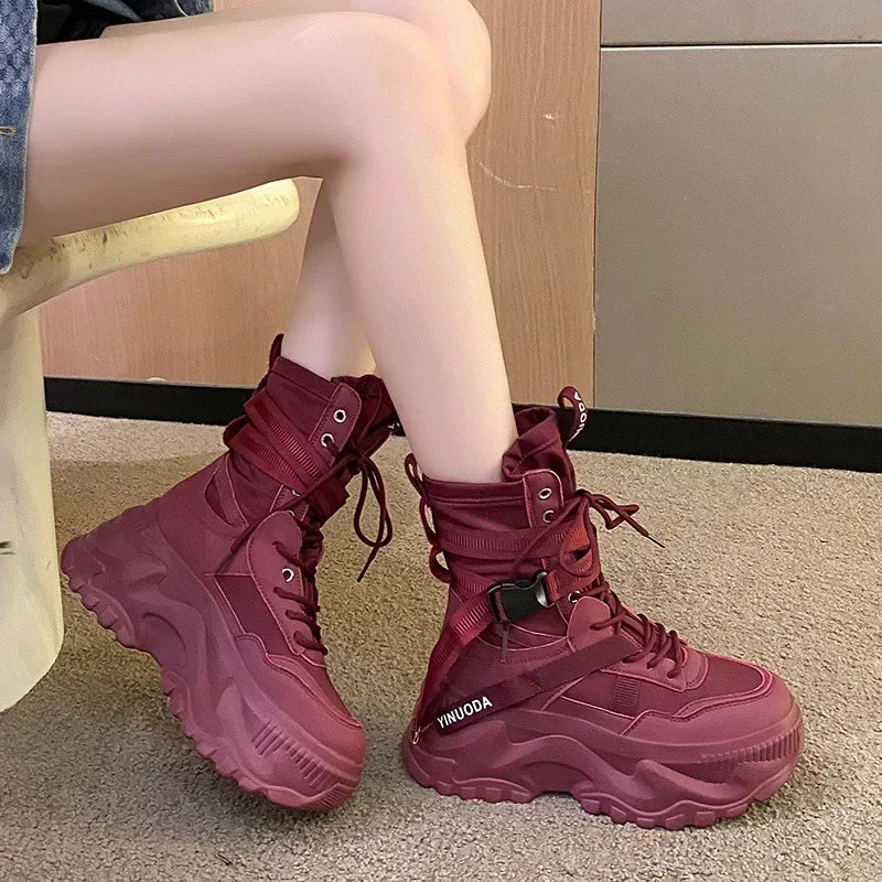 Mesh Splicing Platform Ankle Boots