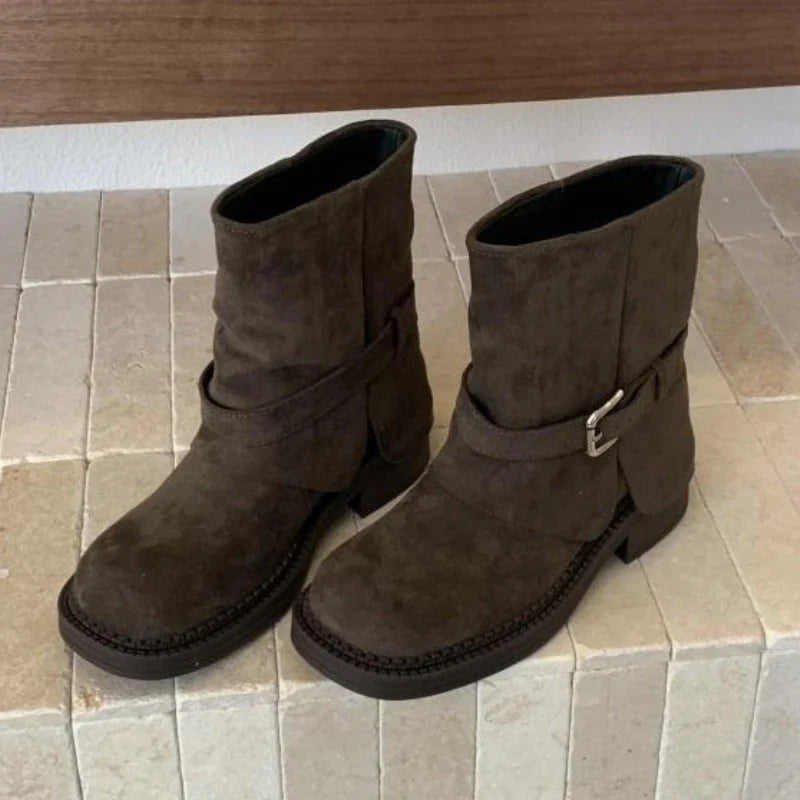 Metal Buckle Decoration Design Ankle Boots