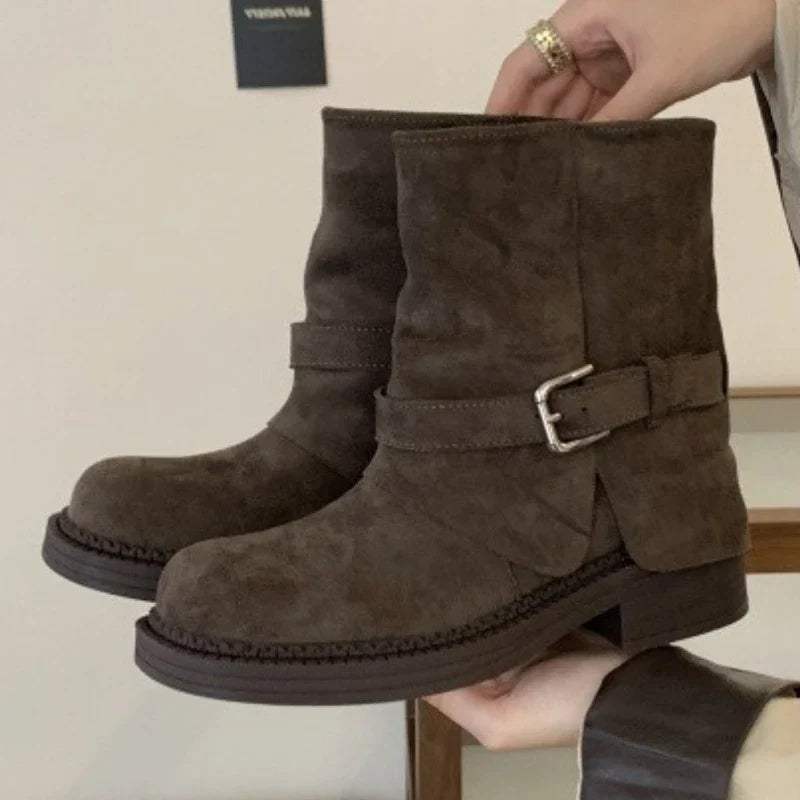 Metal Buckle Decoration Design Ankle Boots