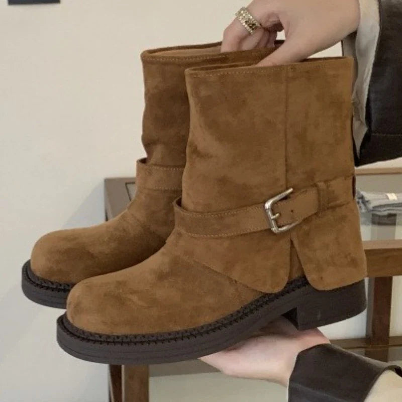 Metal Buckle Decoration Design Ankle Boots