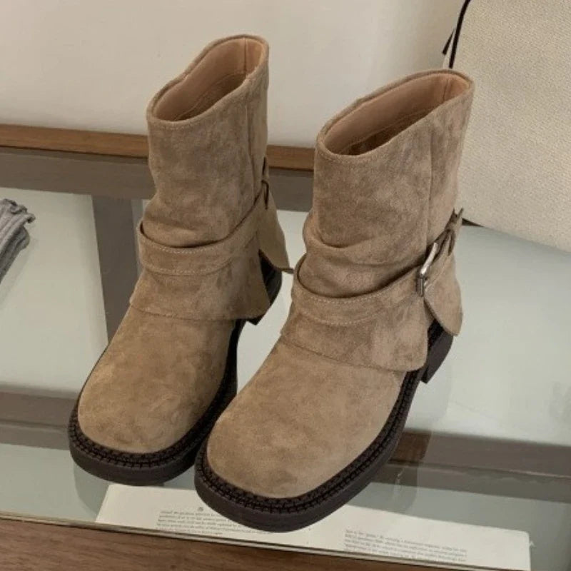 Metal Buckle Decoration Design Ankle Boots