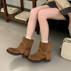 Metal Buckle Decoration Design Ankle Boots