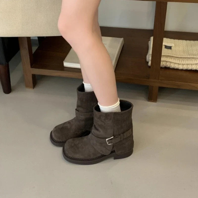 Metal Buckle Decoration Design Ankle Boots