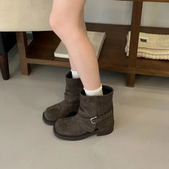 Metal Buckle Decoration Design Ankle Boots
